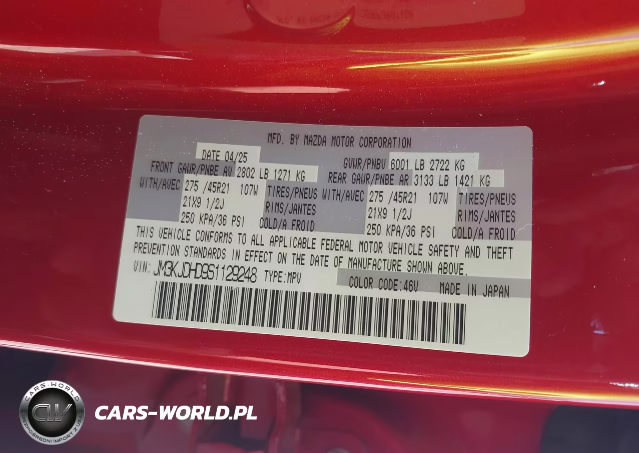 2025 Mazda Cx-70 3.3 Turbo Premium Package VIN:JM3KJDHD9S1129248 - 9