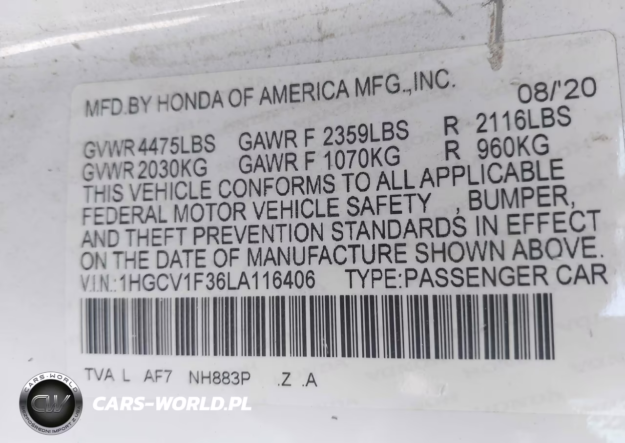2020 Honda Accord Sport VIN:1HGCV1F36LA116406 - 9