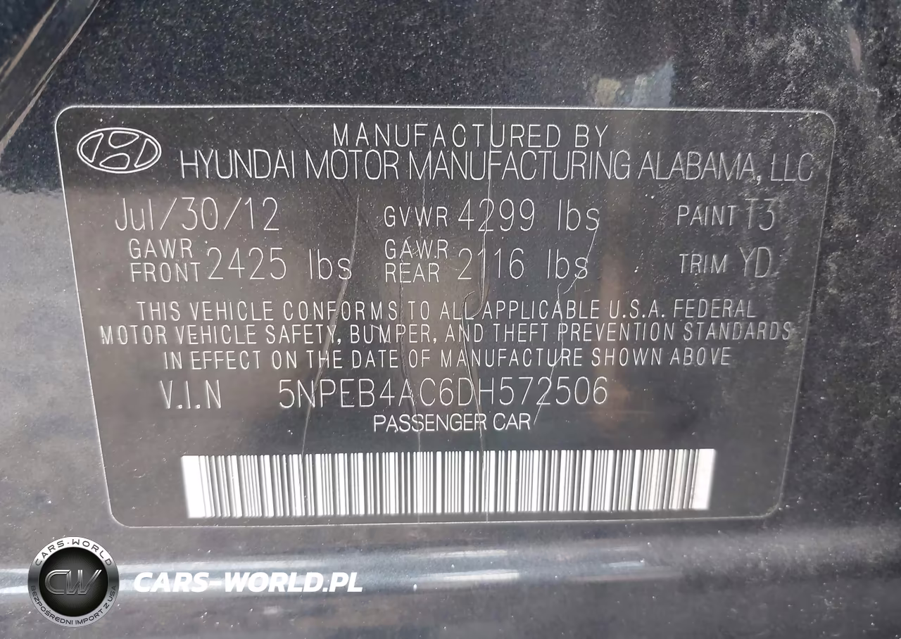 2013 Hyundai Sonata Gls VIN:5NPEB4AC6DH572506 - 9