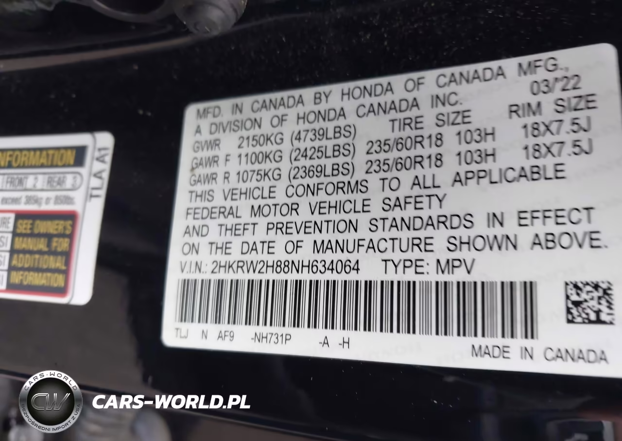 2022 Honda Cr-V Awd Ex-L VIN:2HKRW2H88NH634064 - 9