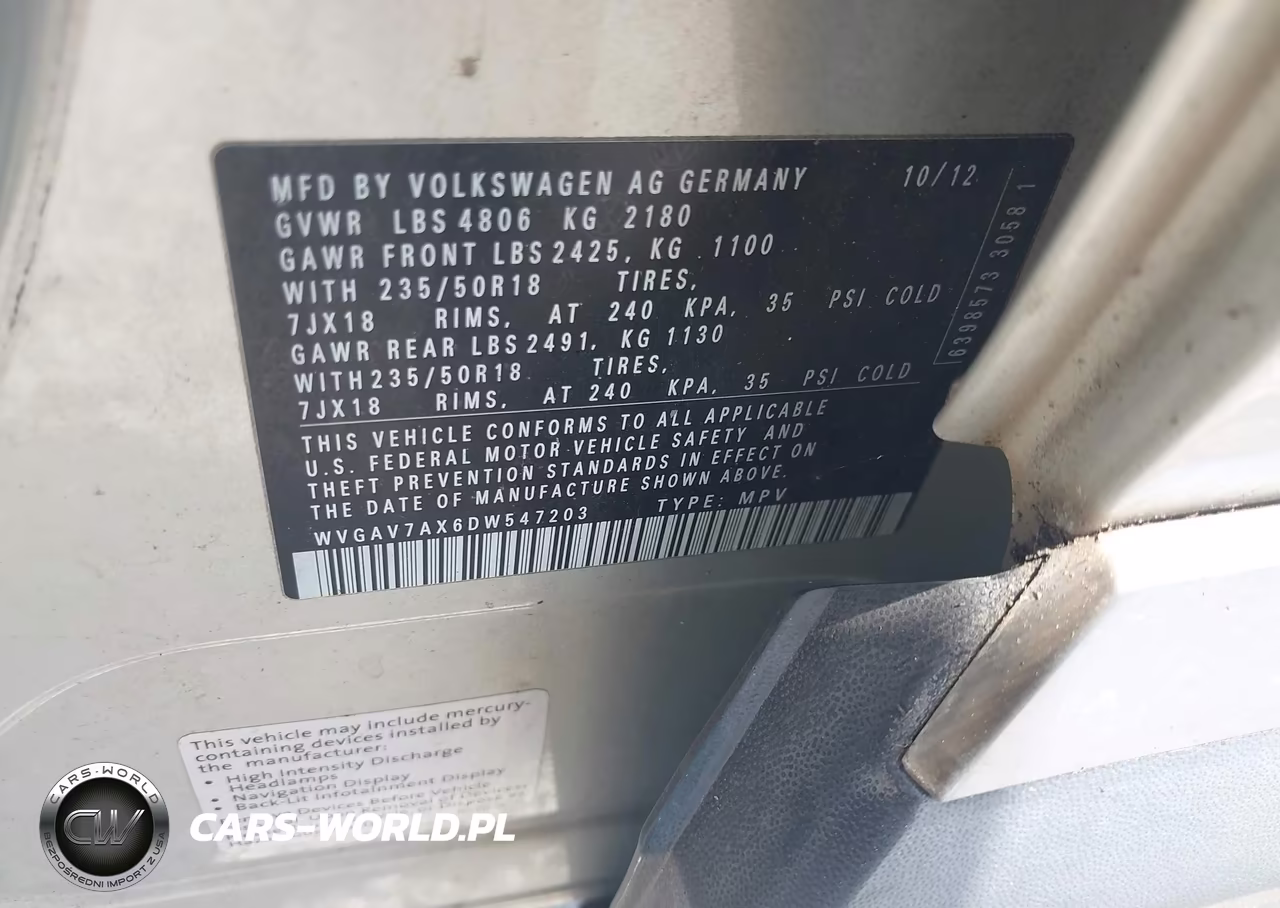 2013 Volkswagen Tiguan Se VIN:WVGAV7AX6DW547203 - 9