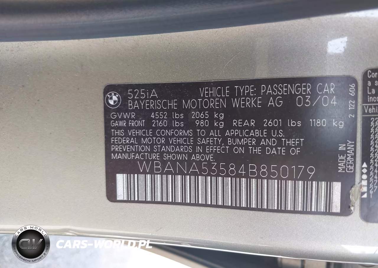 2004 BMW 525I VIN:WBANA53584B850179 - 9