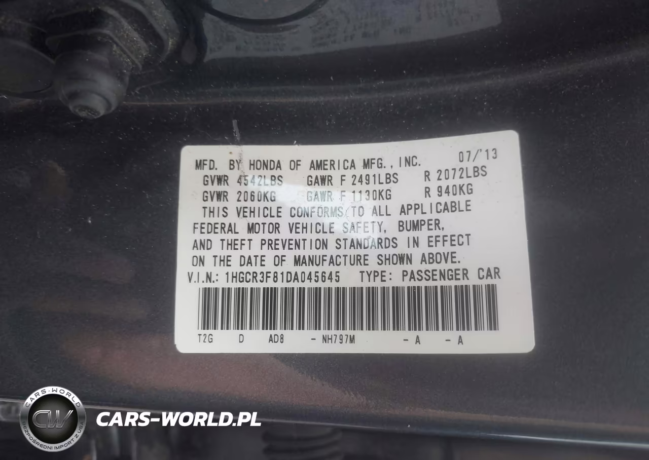 2013 Honda Accord Ex-L V-6 VIN:1HGCR3F81DA045645 - 9