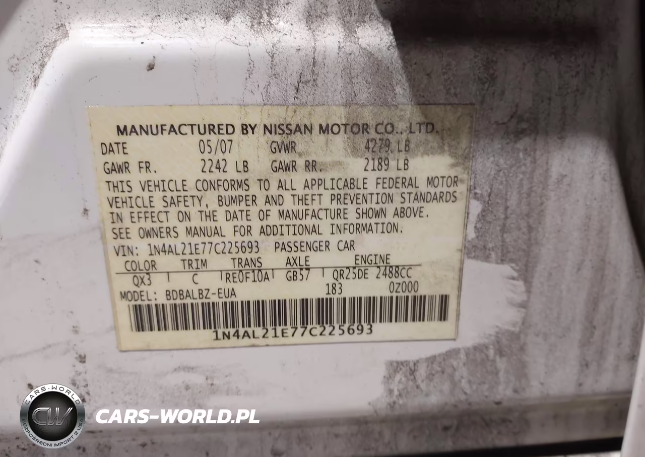 2007 Nissan Altima 2.5 S VIN:1N4AL21E77C225693 - 9
