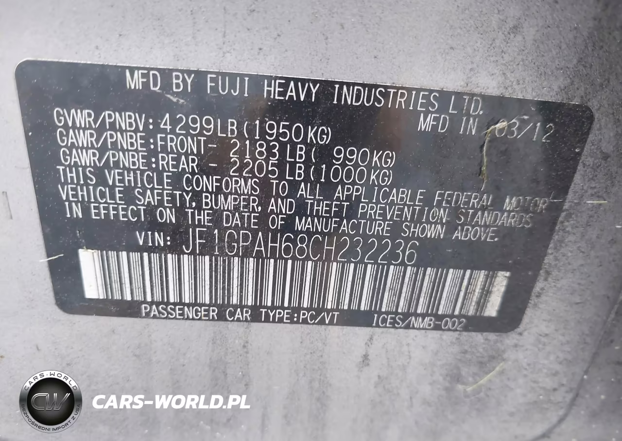 2012 Subaru Impreza 2.0I Limited VIN:JF1GPAH68CH232236 - 9