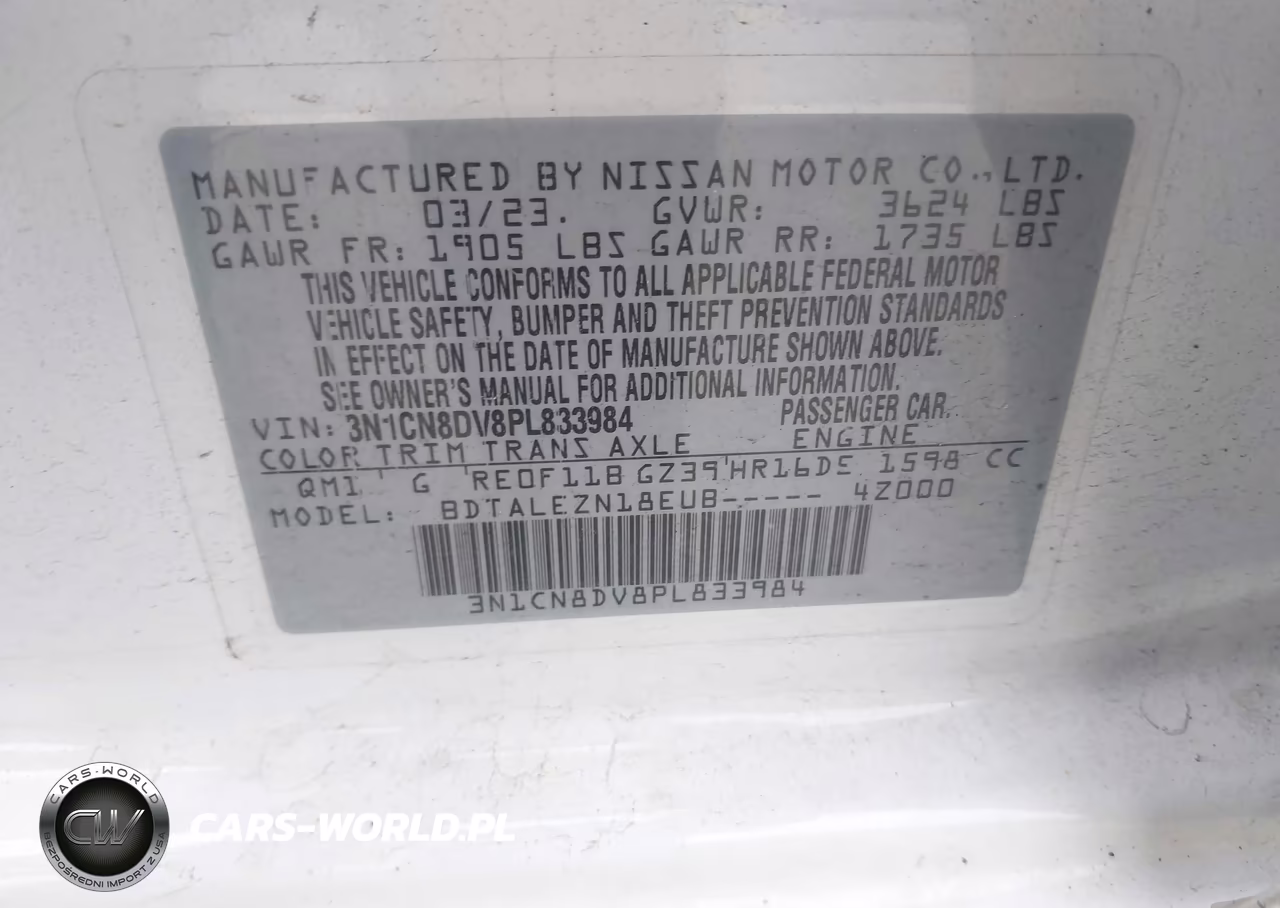 2023 Nissan Versa 1.6 S Xtronic Cvt VIN:3N1CN8DV8PL833984 - 9
