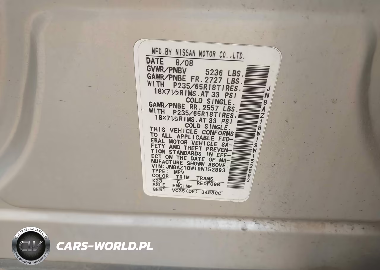 2009 Nissan Murano S VIN:JN8AZ18W19W152893 - 9