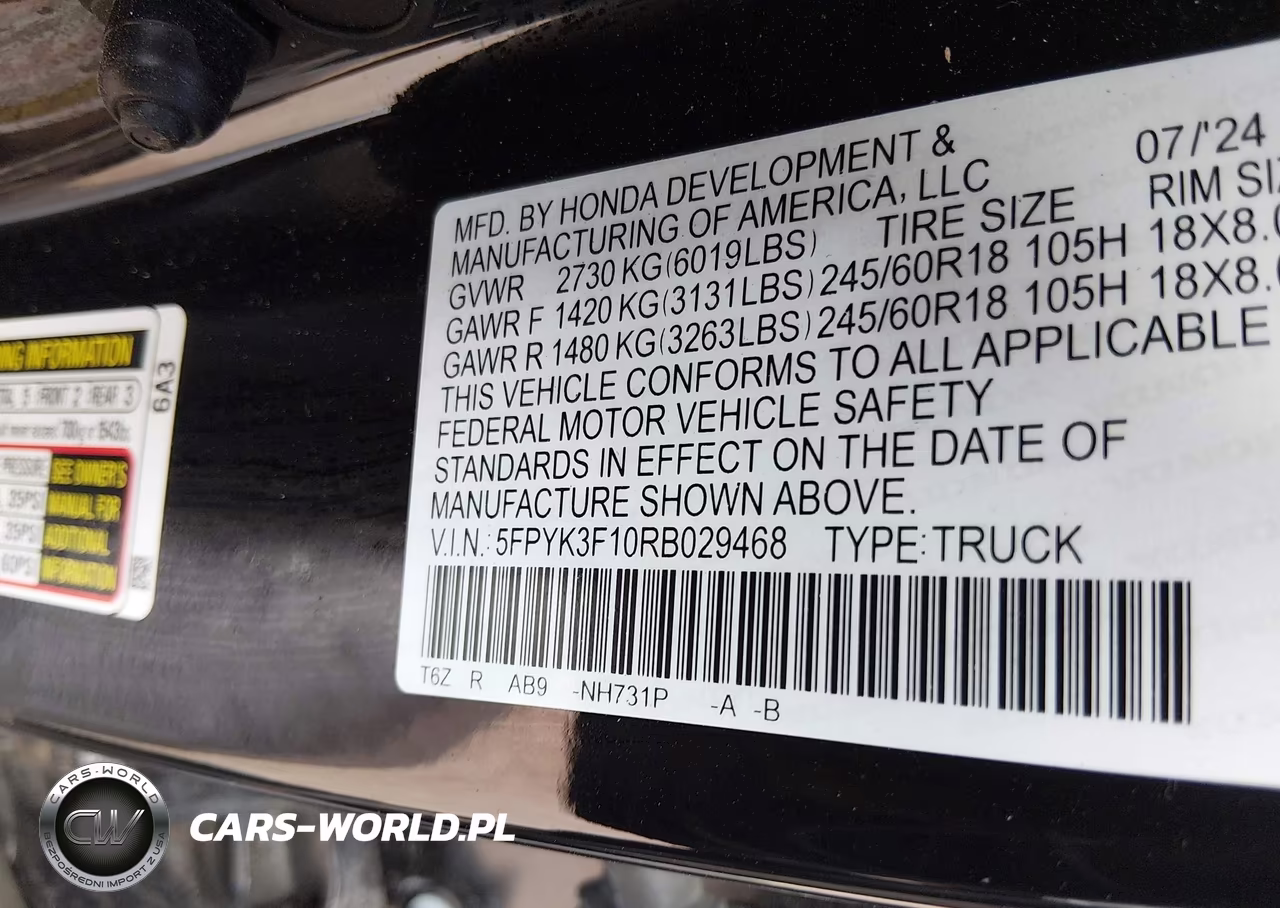 2024 Honda Ridgeline Sport VIN:5FPYK3F10RB029468 - 9