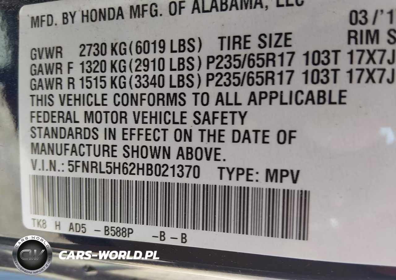 2017 Honda Odyssey Ex-L VIN:5FNRL5H62HB021370 - 9