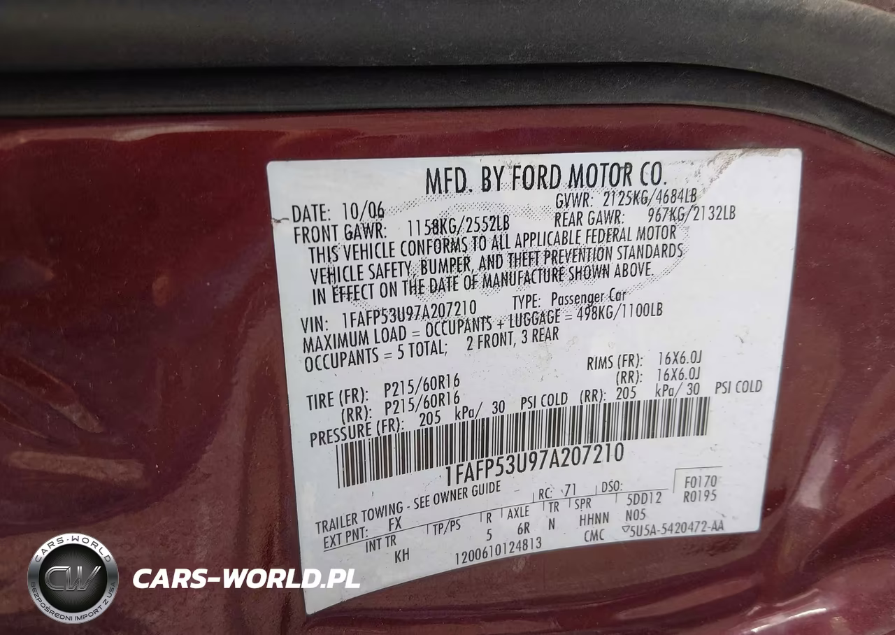 2007 Ford Taurus Se VIN:1FAFP53U97A207210 - 9
