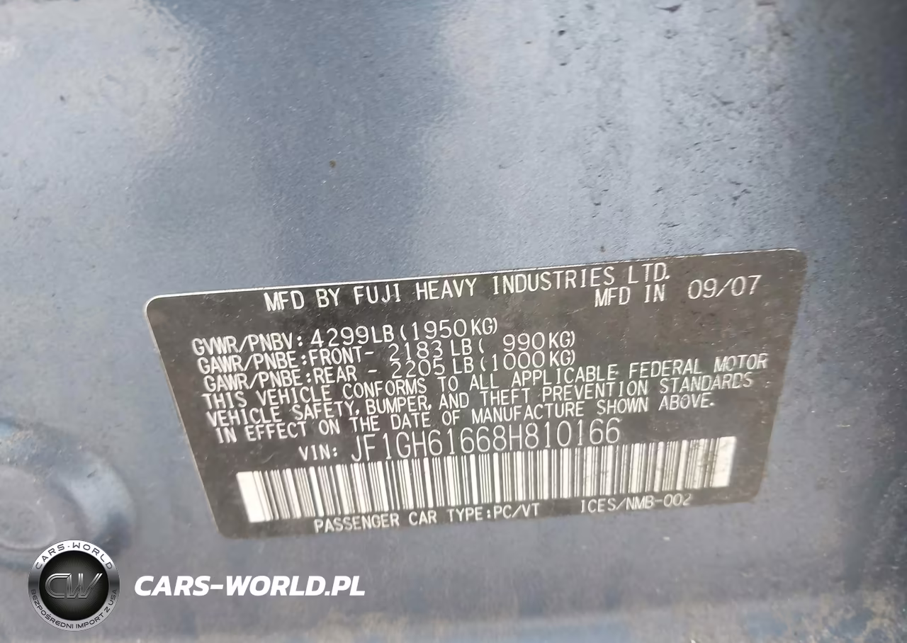 2008 Subaru Impreza Wagon (Natl) I VIN:JF1GH61668H810166 - 9