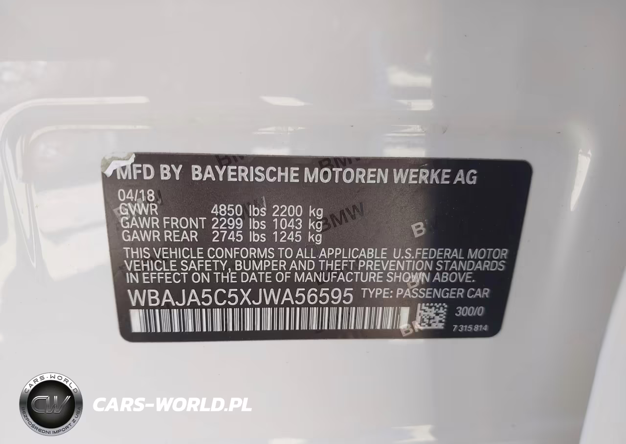 2018 BMW 530I VIN:WBAJA5C5XJWA56595 - 9