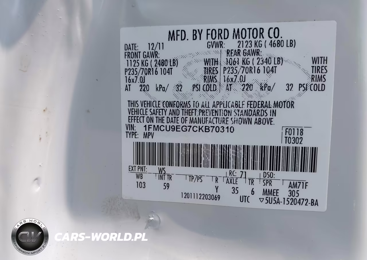 2012 Ford Escape Limited VIN:1FMCU9EG7CKB70310 - 9
