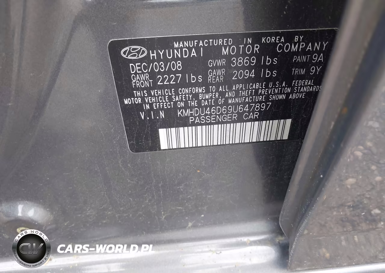 2009 Hyundai Elantra Gls VIN:KMHDU46D69U647897 - 9