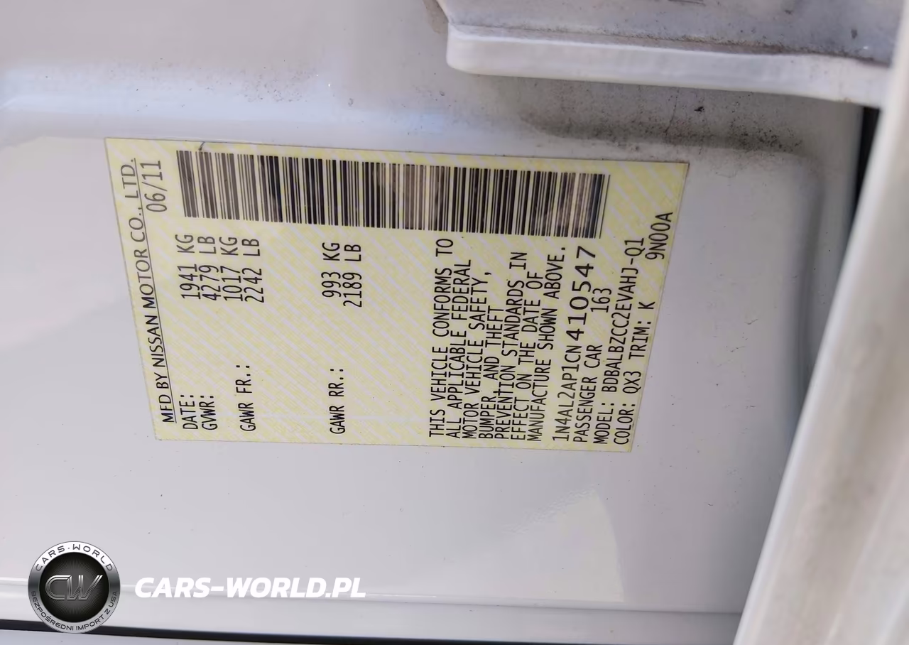 2012 Nissan Altima 2.5 S VIN:1N4AL2AP1CN410547 - 9