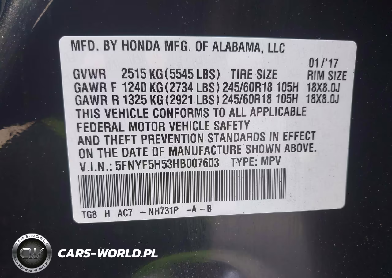 2017 Honda Pilot Ex-L VIN:5FNYF5H53HB007603 - 9