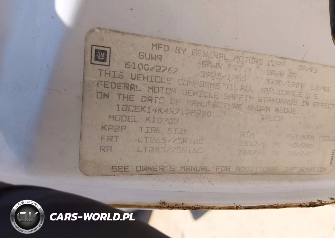 1994 Chevrolet Gmt-400 K1500 VIN:1GCEK14K4RZ128980 - 9