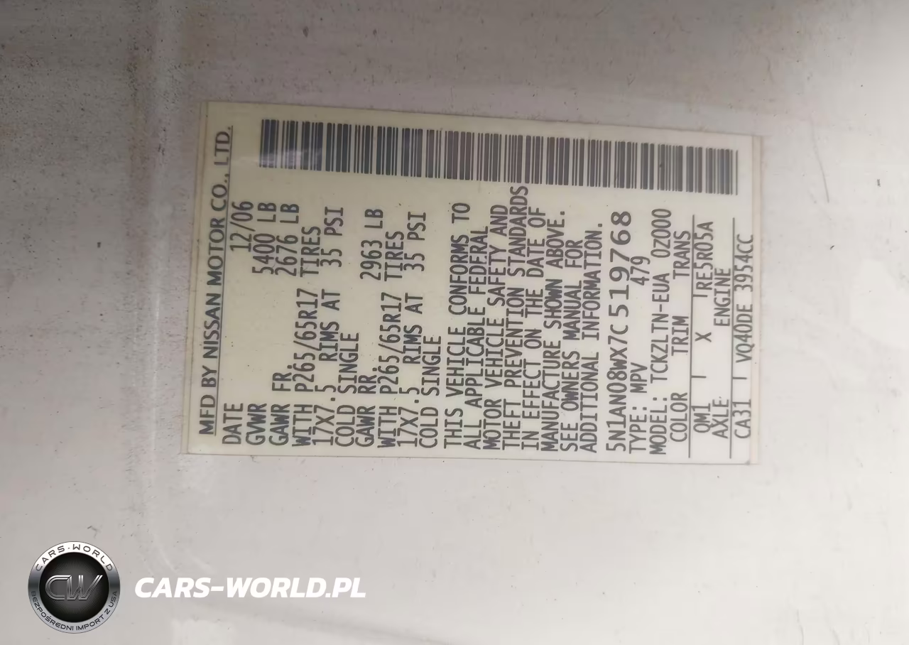 2007 Nissan Xterra Se VIN:5N1AN08WX7C519768 - 9