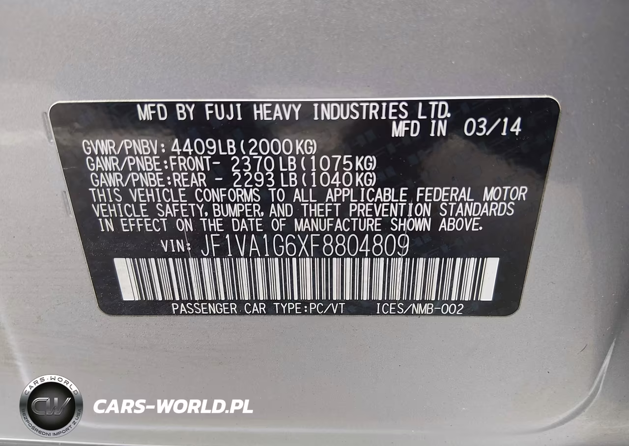2015 Subaru Wrx Limited VIN:JF1VA1G6XF8804809 - 9