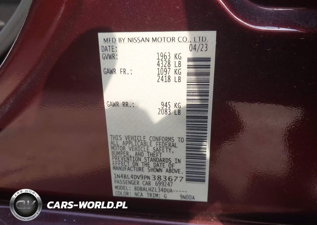2023 Nissan Altima Sv Fwd VIN:1N4BL4DV9PN383677 - 9