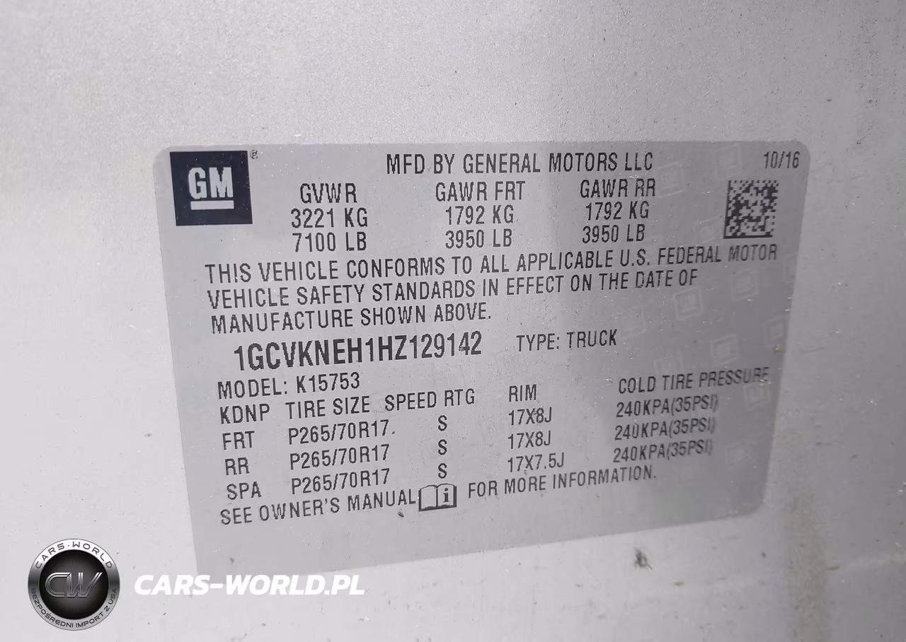 2017 Chevrolet Silverado 1500 Wt VIN:1GCVKNEH1HZ129142 - 9