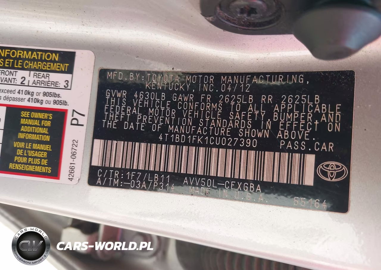 2012 Toyota Camry Hybrid Xle VIN:4T1BD1FK1CU027390 - 9