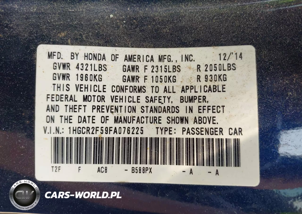 2015 Honda Accord Sport VIN:1HGCR2F59FA076225 - 9