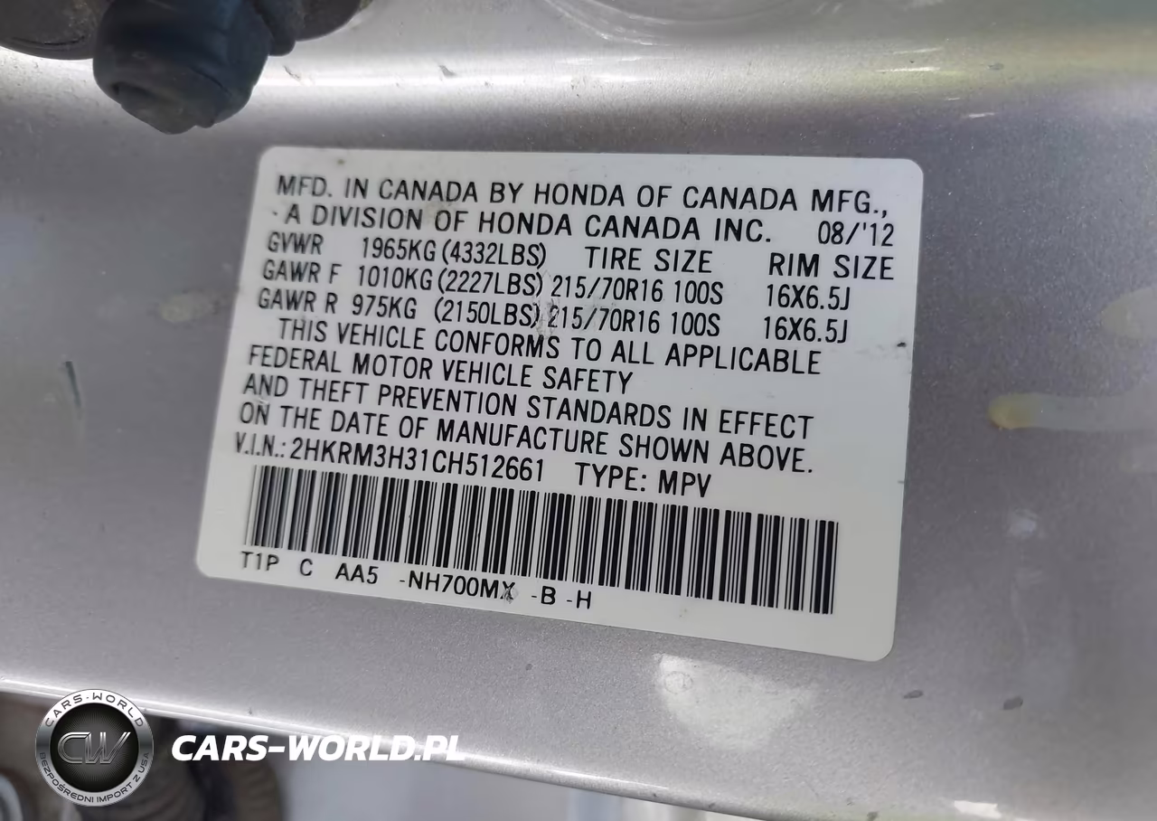 2012 Honda Cr-V Lx VIN:2HKRM3H31CH512661 - 9