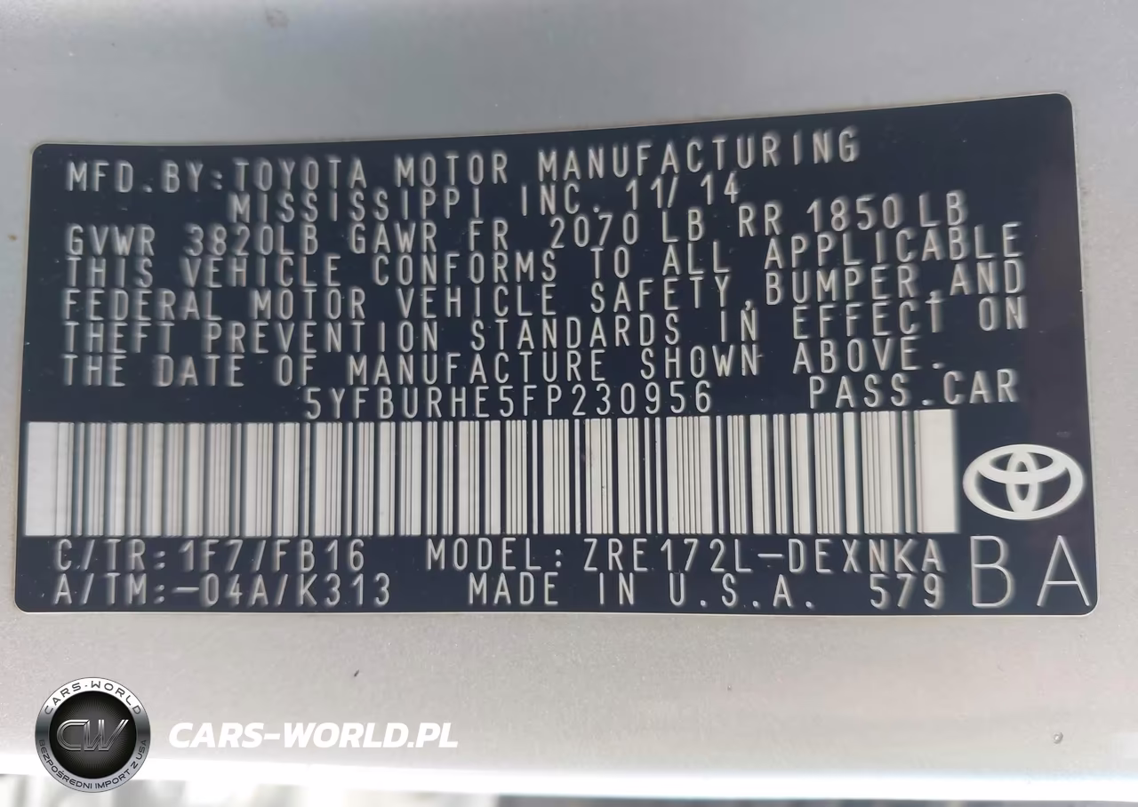 2015 Toyota Corolla Le VIN:5YFBURHE5FP230956 - 9