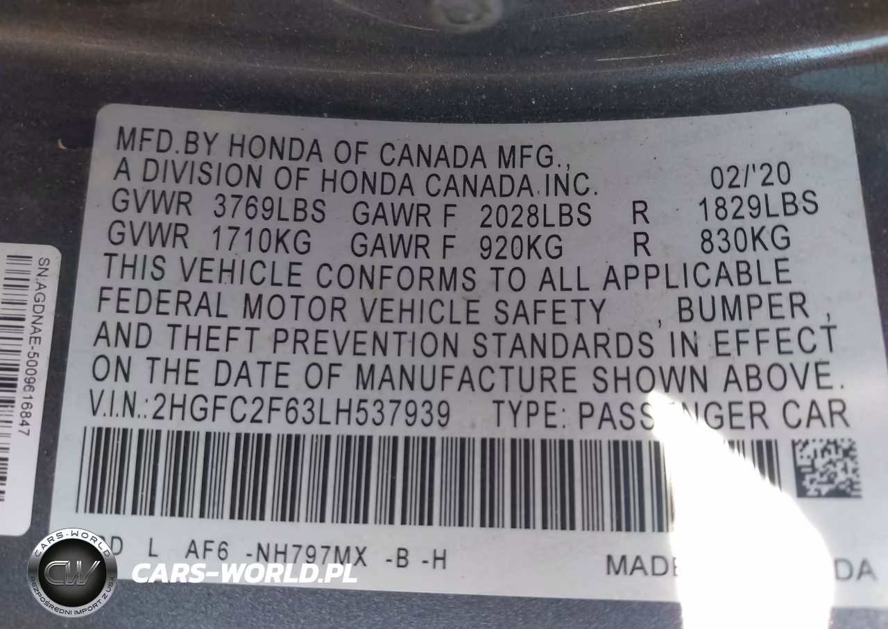 2020 Honda Civic Lx VIN:2HGFC2F63LH537939 - 9