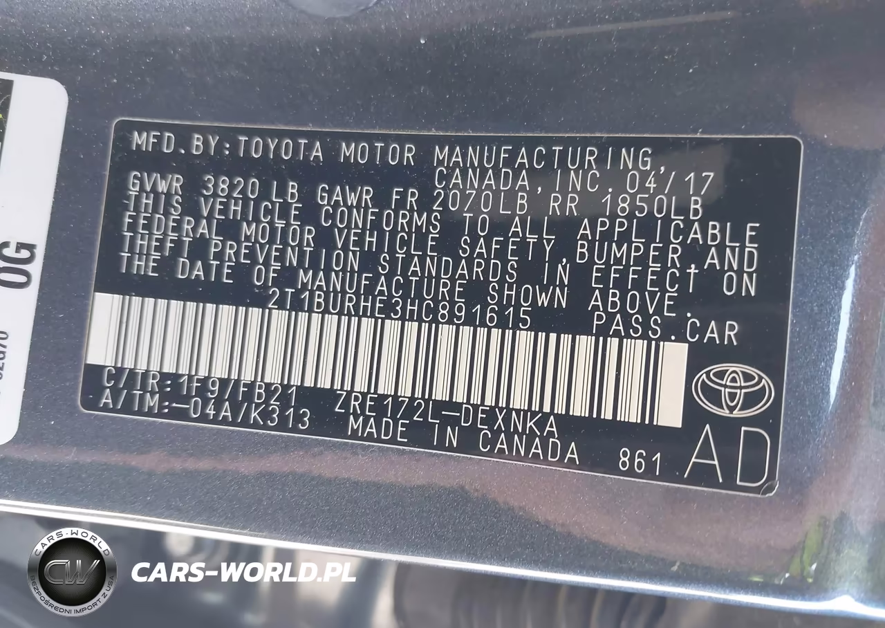 2017 Toyota Corolla Le VIN:2T1BURHE3HC891615 - 9