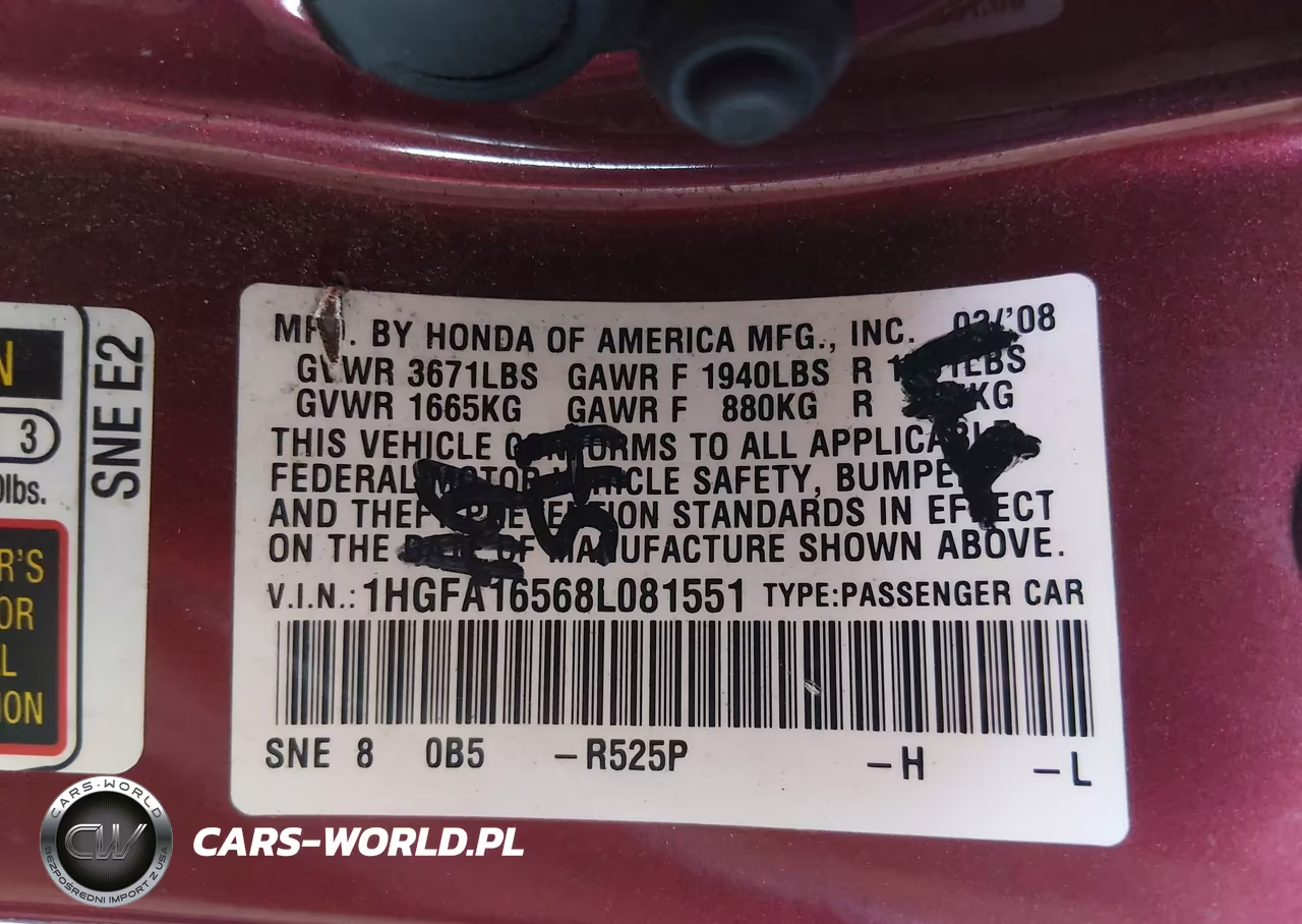 2008 Honda Civic Lx VIN:1HGFA16568L081551 - 9