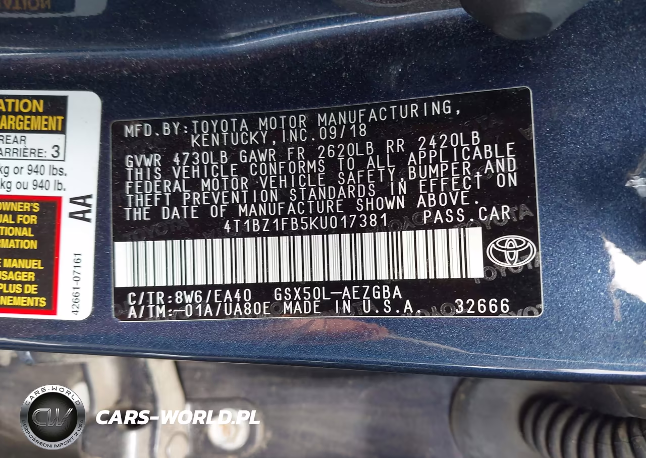 2019 Toyota Avalon Xle VIN:4T1BZ1FB5KU017381 - 9