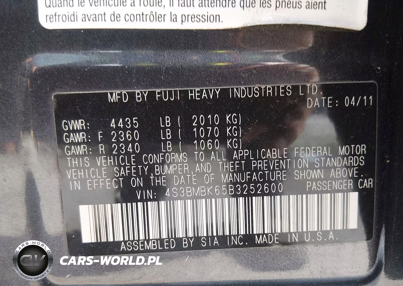 2011 Subaru Legacy 2.5I Limited VIN:4S3BMBK65B3252600 - 9