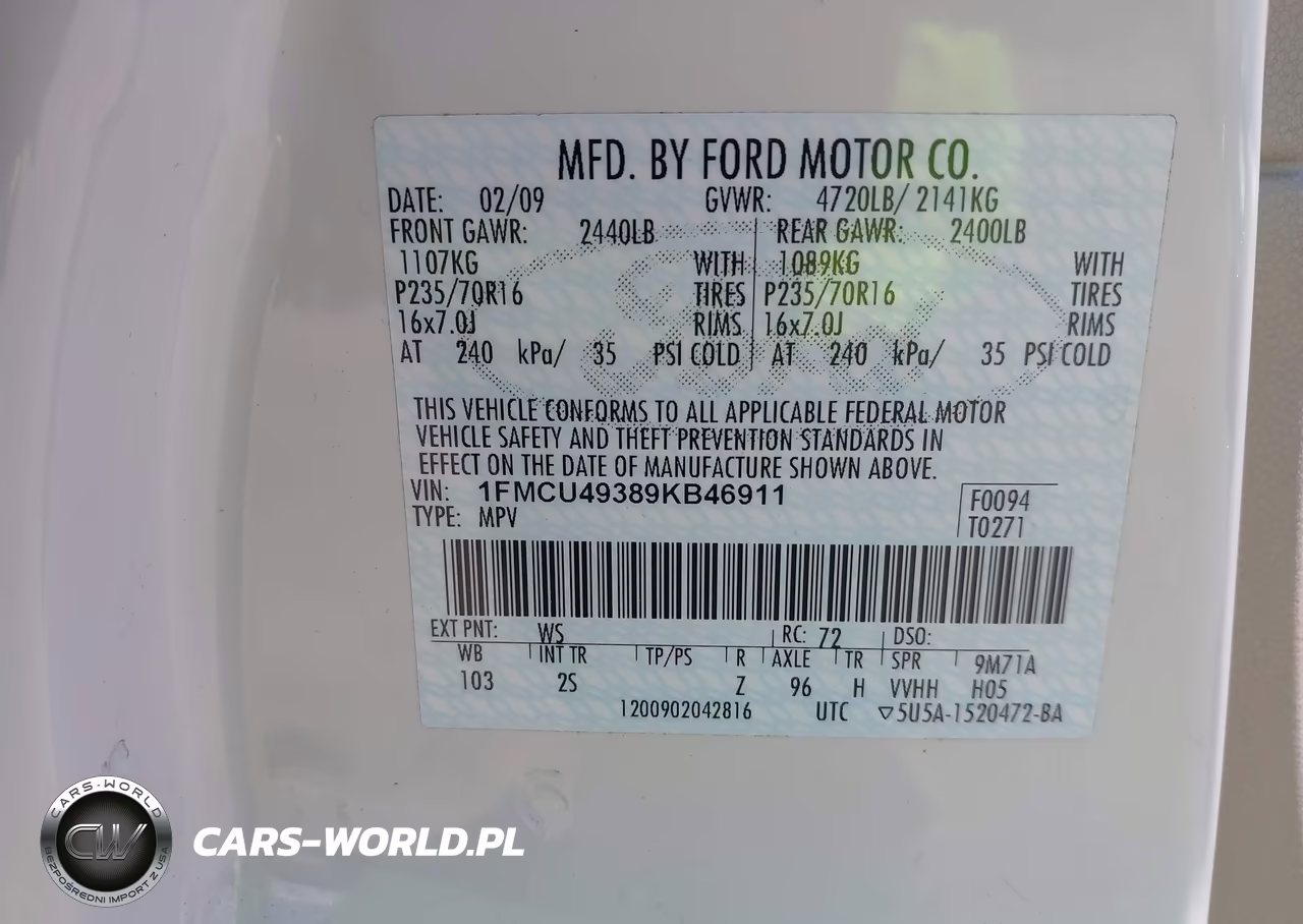 2009 Ford Escape Hybrid Limited VIN:1FMCU49389KB46911 - 9