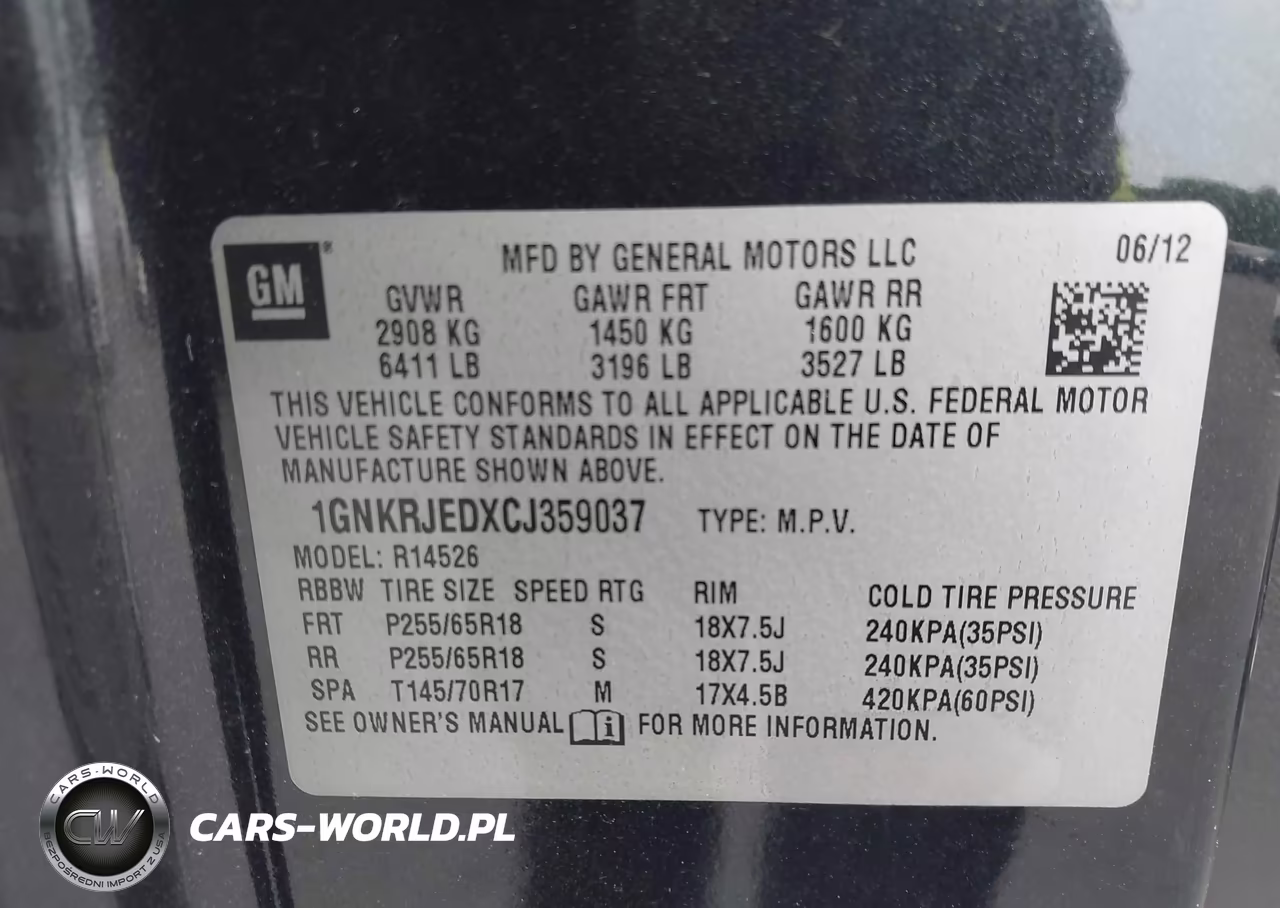 2012 Chevrolet Traverse 2Lt VIN:1GNKRJEDXCJ359037 - 9