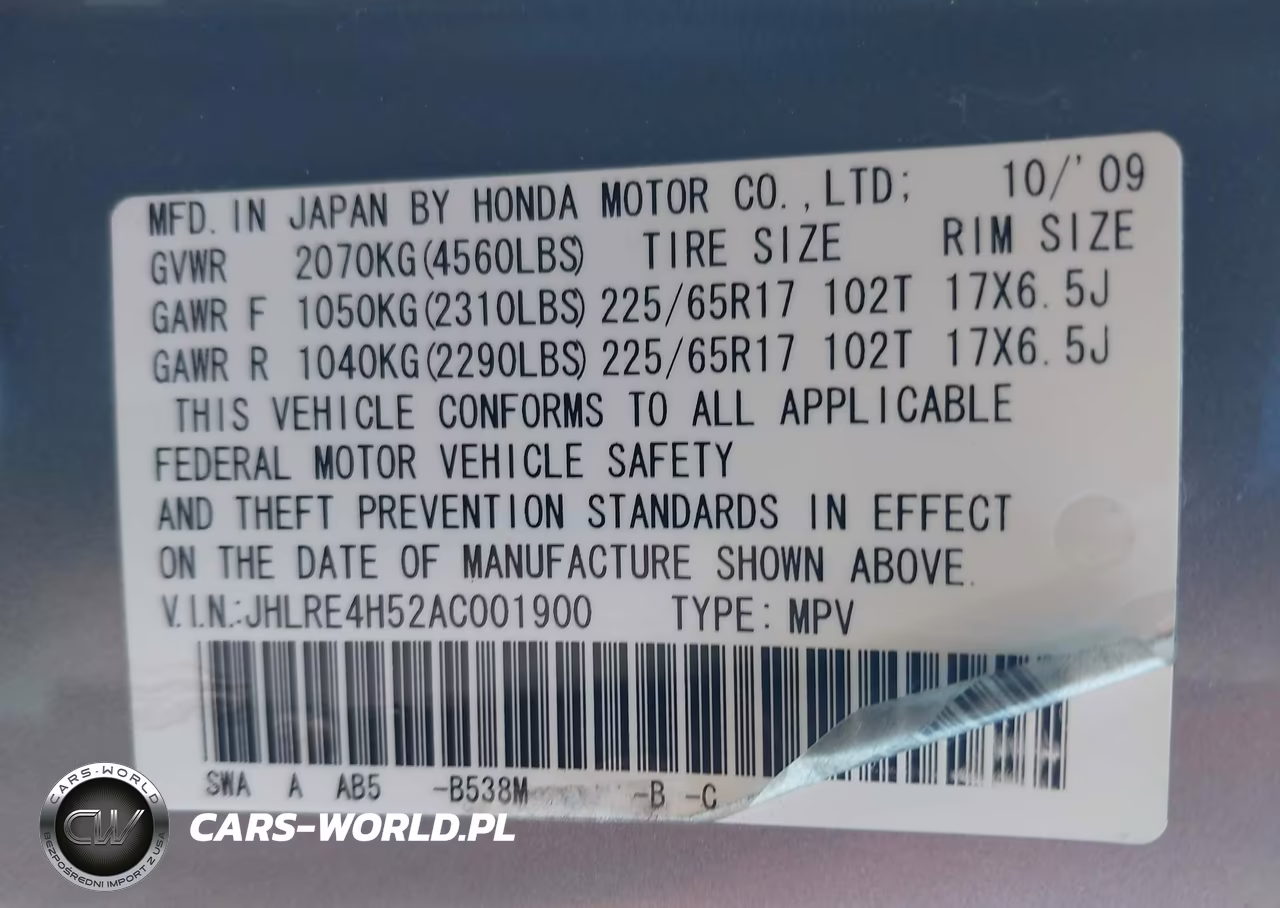 2010 Honda Cr-V Ex VIN:JHLRE4H52AC001900 - 9