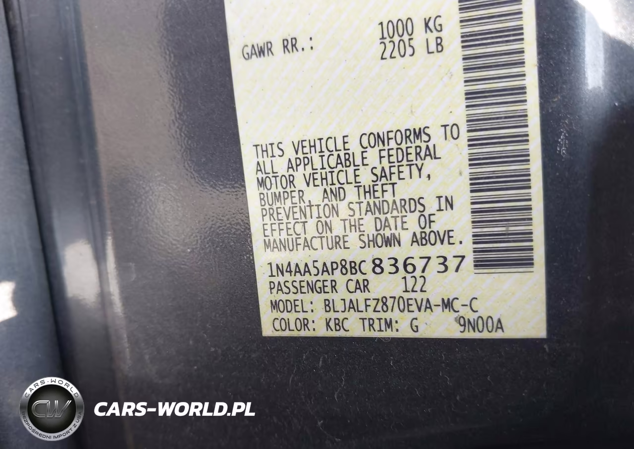 2011 Nissan Maxima 3.5 Sv VIN:1N4AA5AP8BC836737 - 9