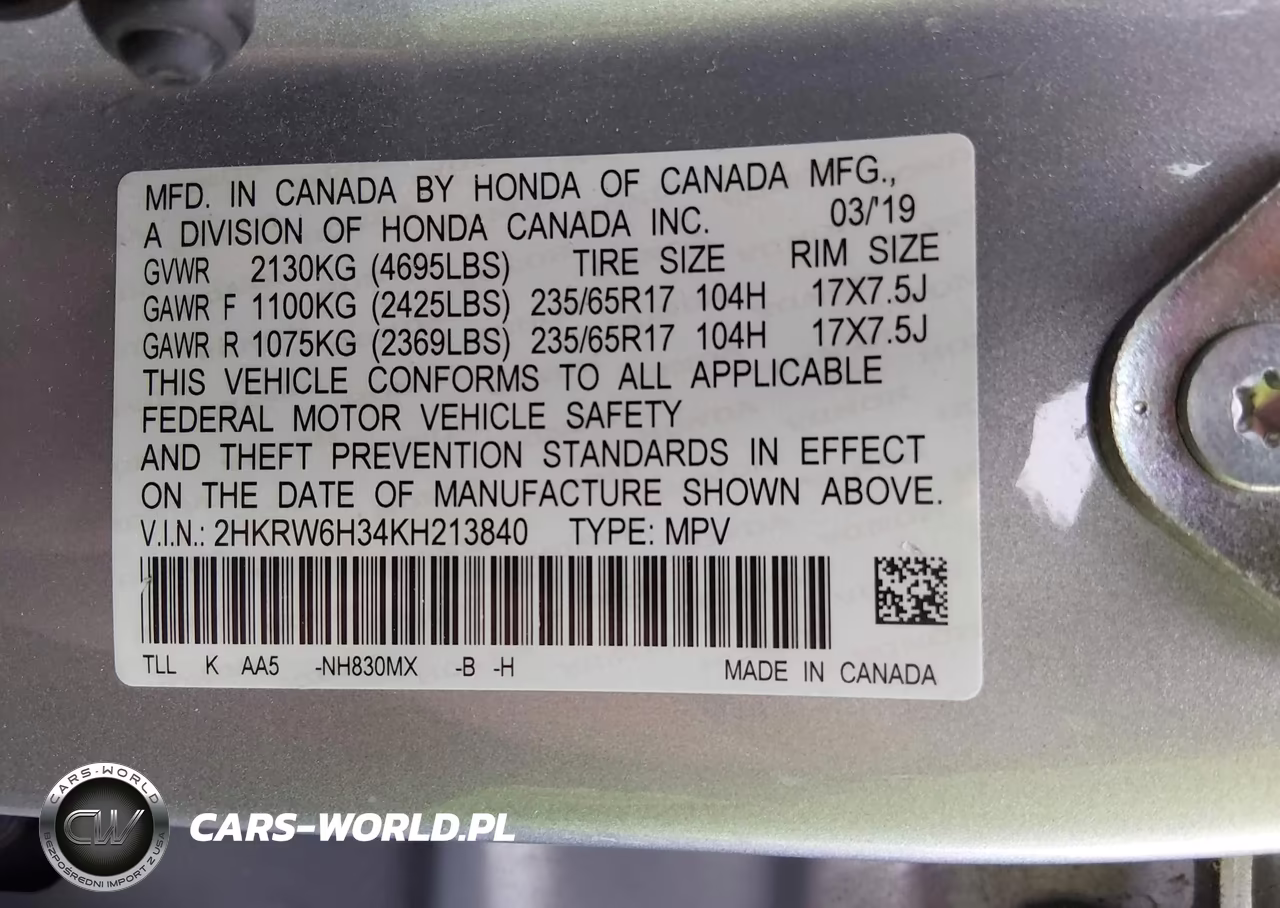 2019 Honda Cr-V Lx VIN:2HKRW6H34KH213840 - 9