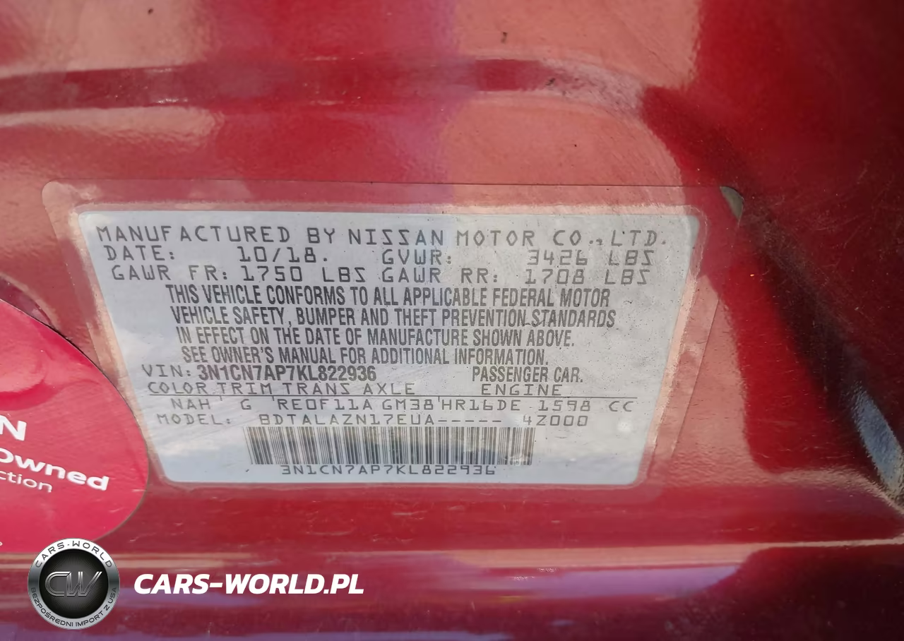 2019 Nissan Versa 1.6 S+ VIN:3N1CN7AP7KL822936 - 9