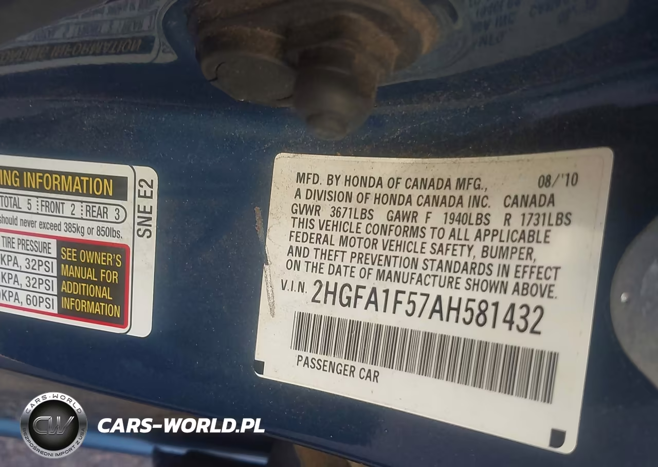 2010 Honda Civic Lx VIN:2HGFA1F57AH581432 - 9