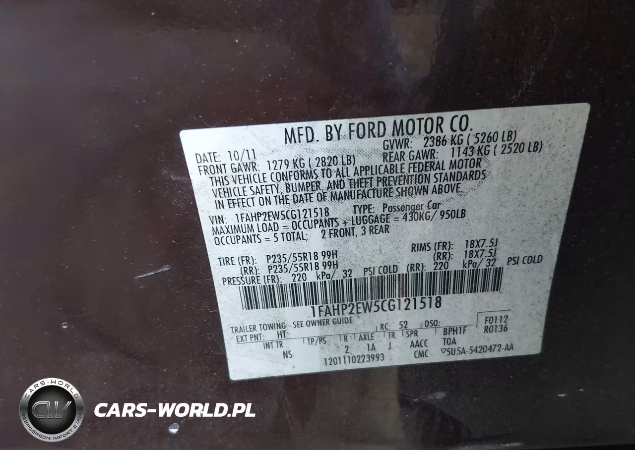 2012 Ford Taurus Sel VIN:1FAHP2EW5CG121518 - 9