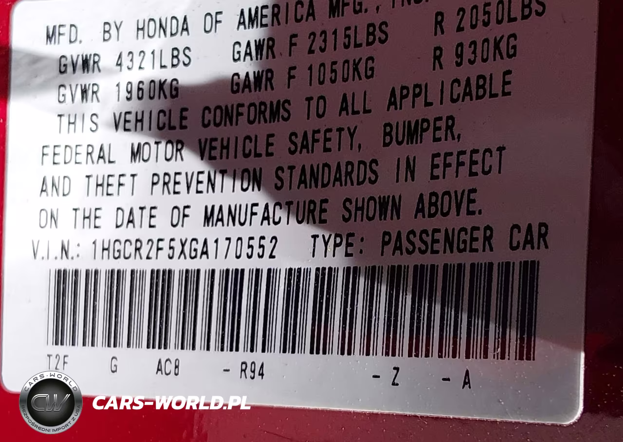2016 Honda Accord Sport VIN:1HGCR2F5XGA170552 - 9