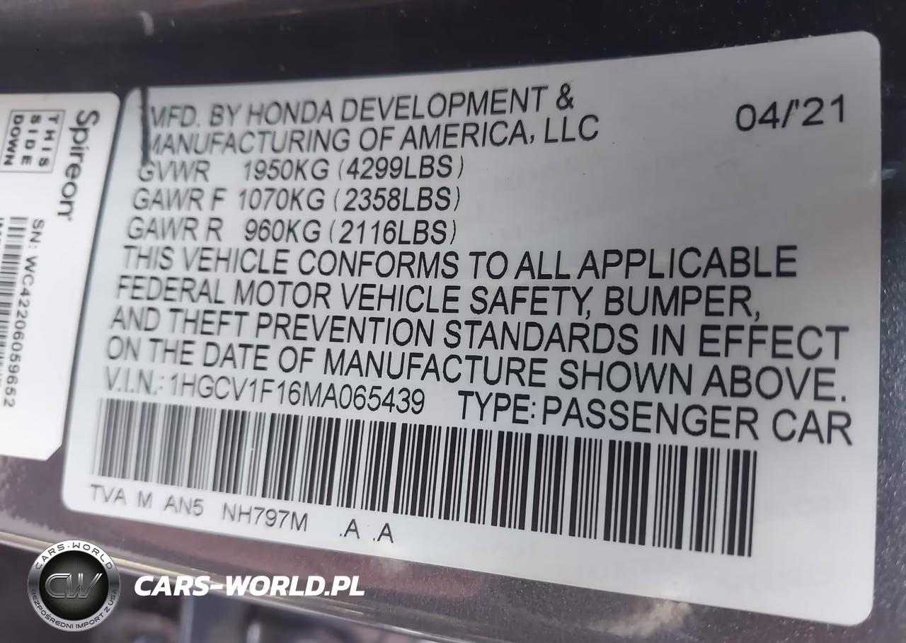 2021 Honda Accord Lx VIN:1HGCV1F16MA065439 - 9