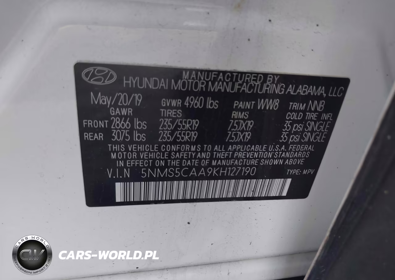 2019 Hyundai Santa Fe Limited 2.0T VIN:5NMS5CAA9KH127190 - 9