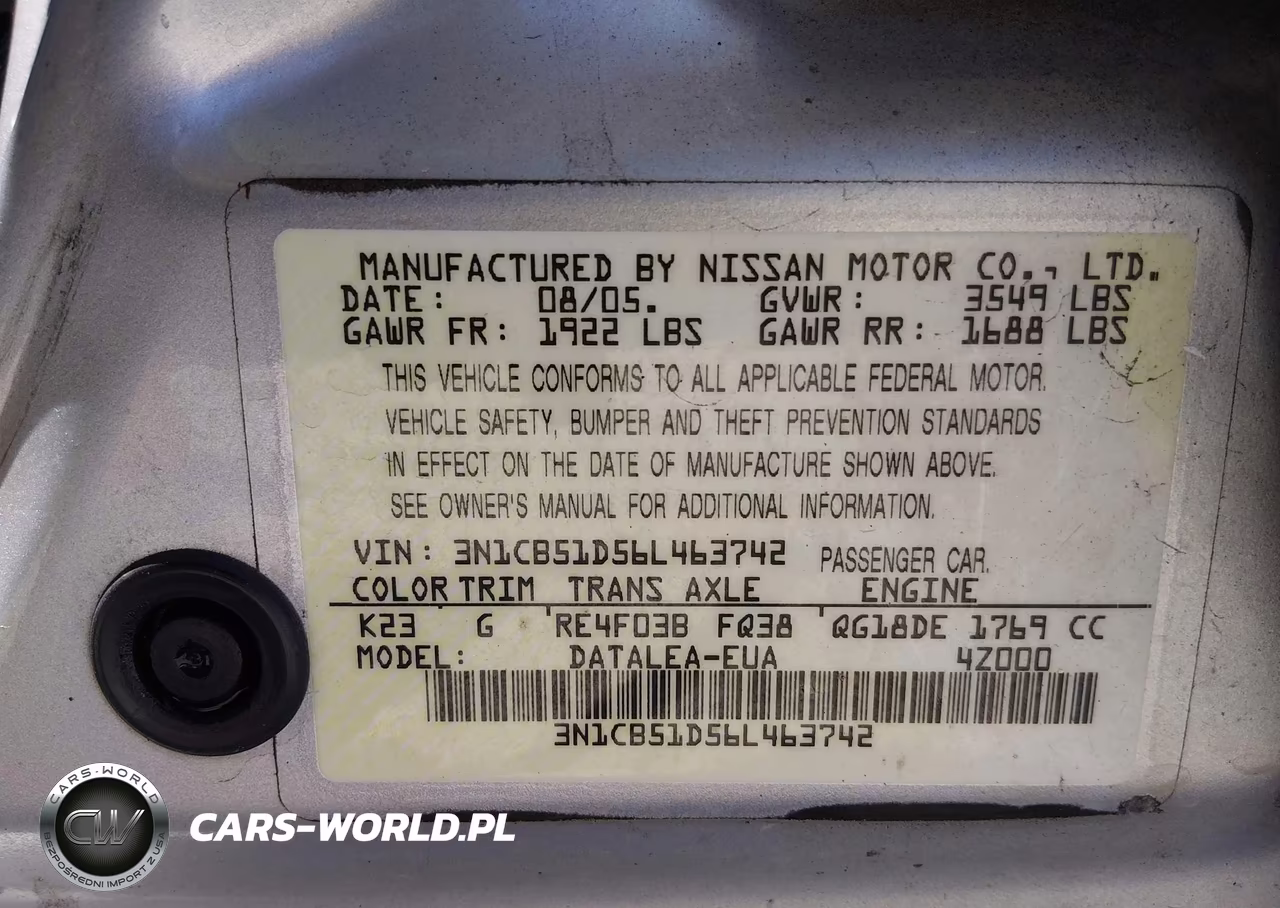 2006 Nissan Sentra 1.8S VIN:3N1CB51D56L463742 - 9