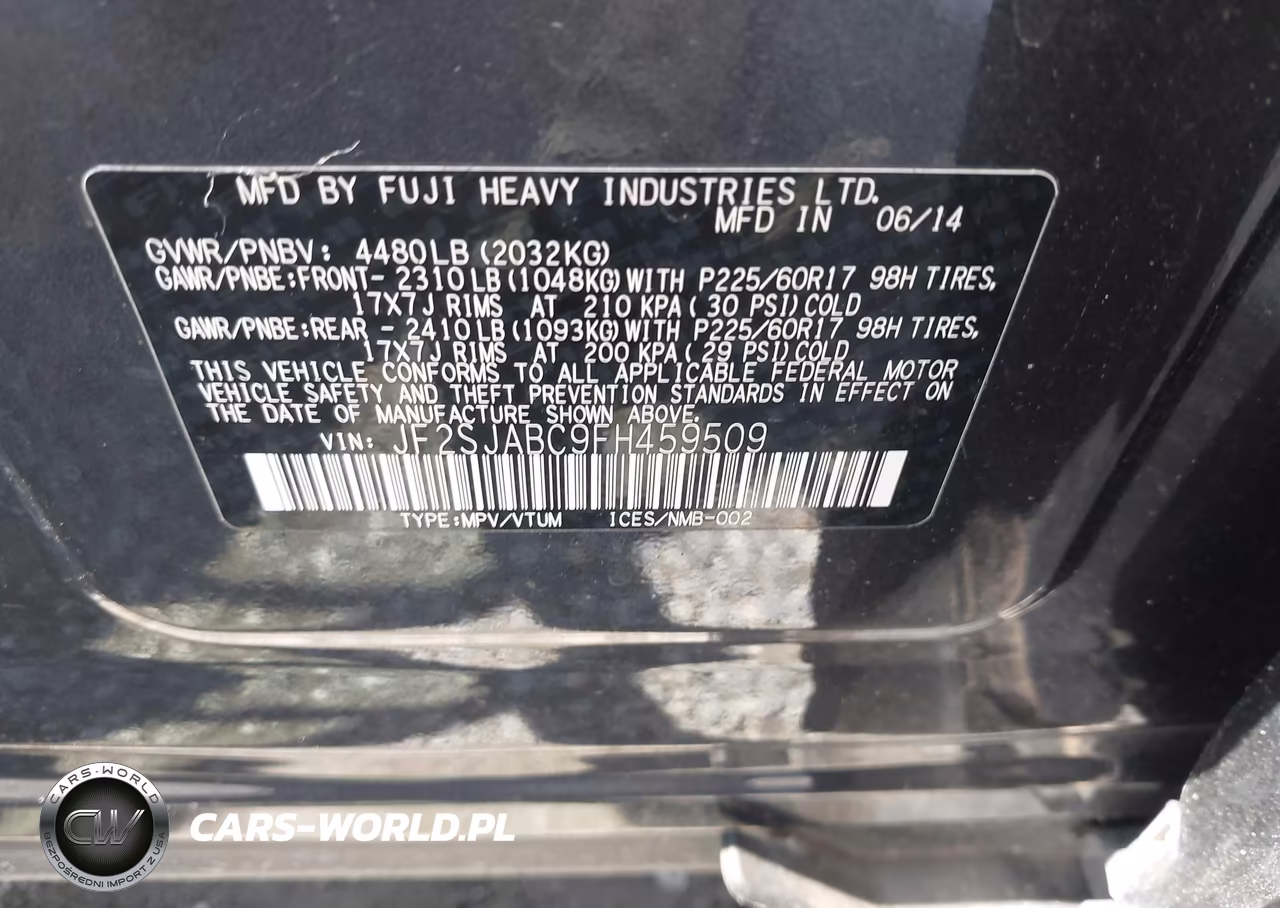 2015 Subaru Forester 2.5I VIN:JF2SJABC9FH459509 - 9