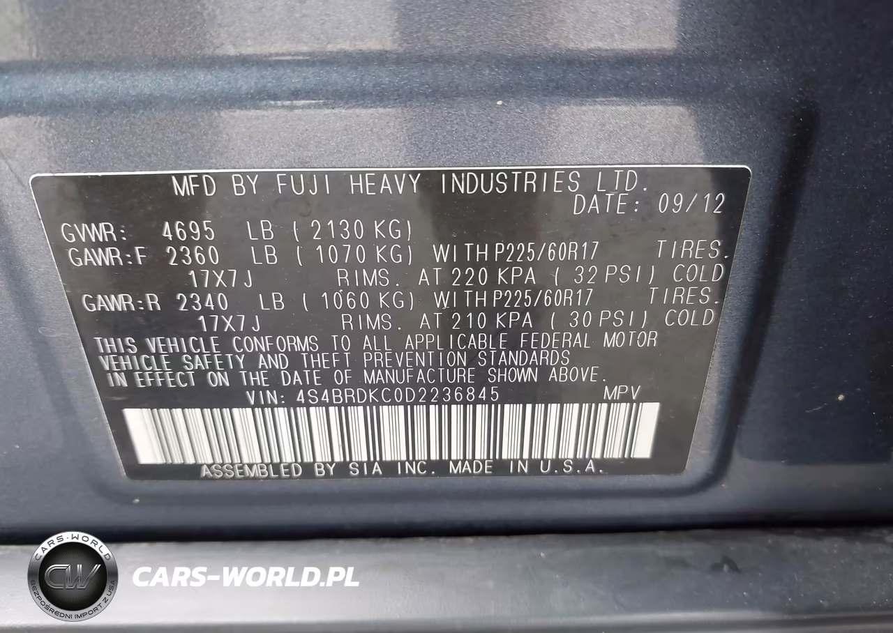 2013 Subaru Outback 3.6R Limited VIN:4S4BRDKC0D2236845 - 9
