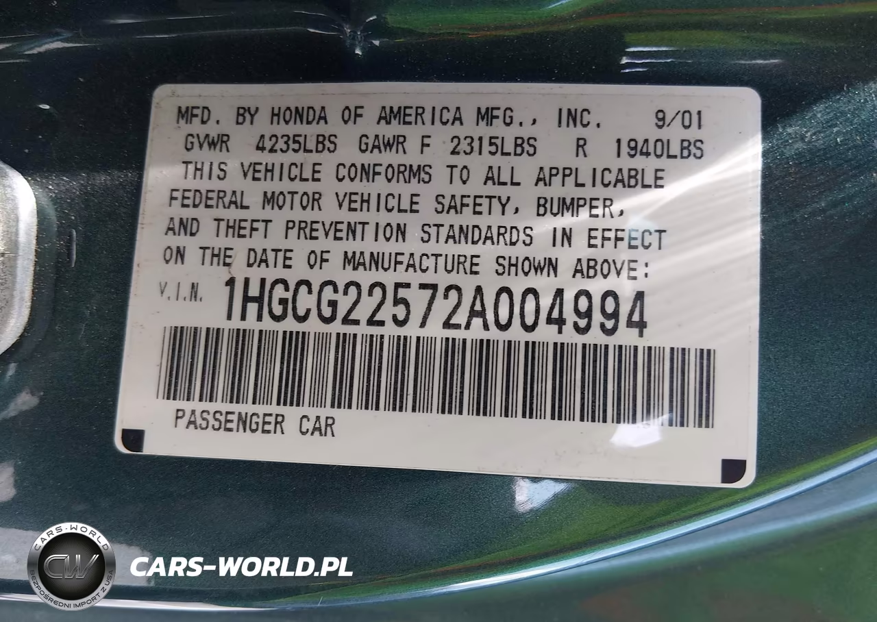 2002 Honda Accord 3.0 Ex VIN:1HGCG22572A004994 - 9