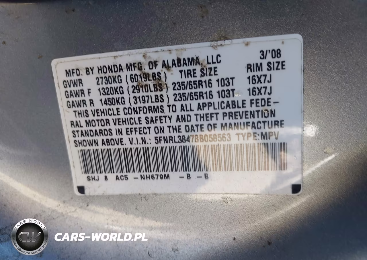 2008 Honda Odyssey Ex VIN:5FNRL38478B058563 - 9